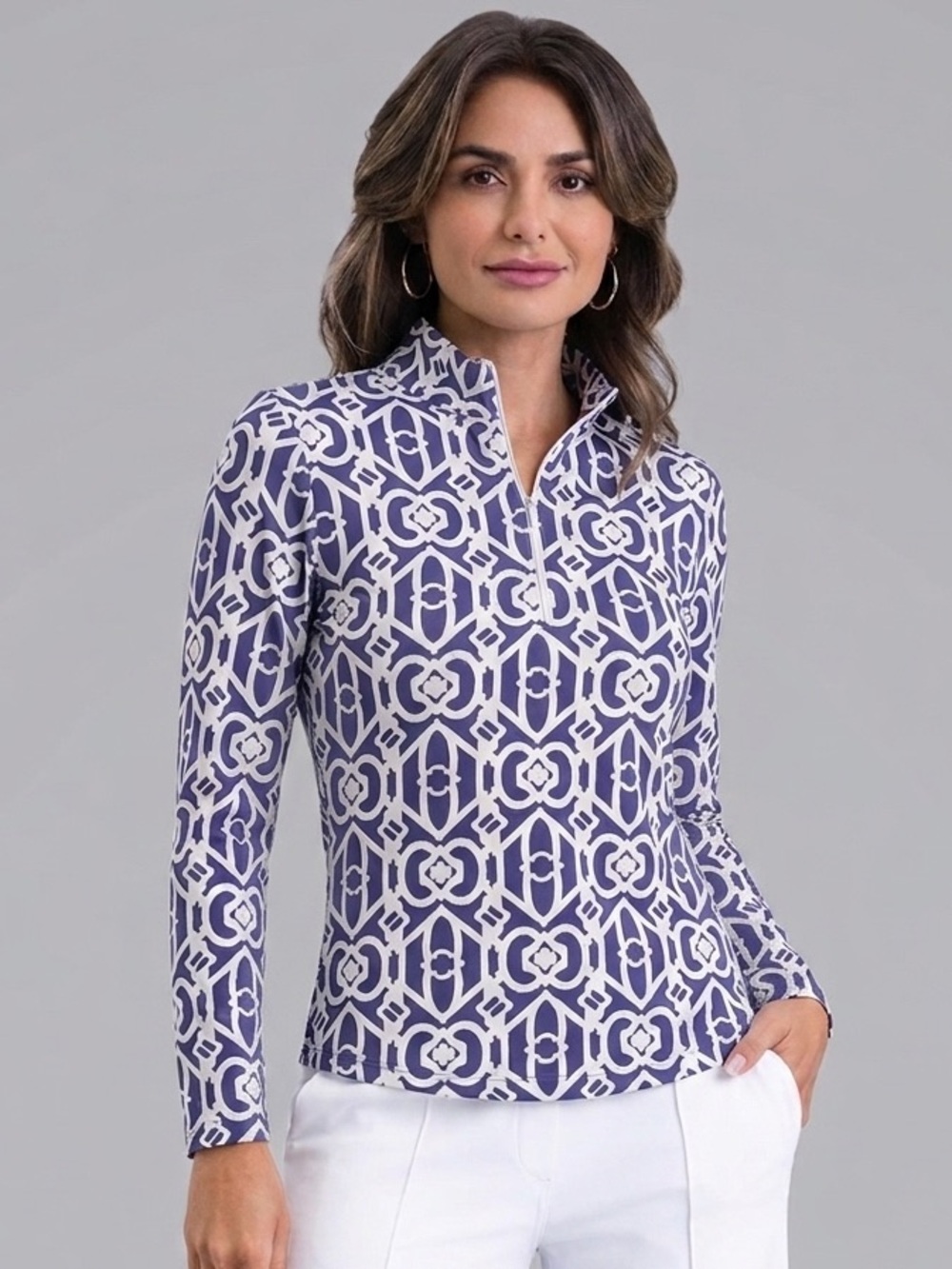 Ibkul Sz S Printed Purple Sheer Long Sleeves Golfing Tennis Pickleball Shirt